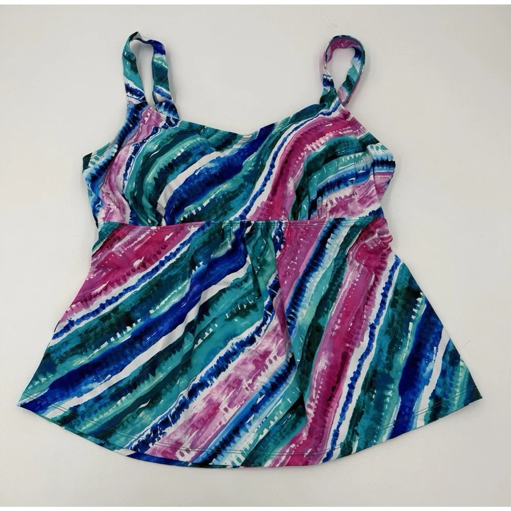 Swimsuits For All Women’s 2 Piece Tankini Bike Shorts Rainbow Stripe Size 12 New - Picture 2 of 8